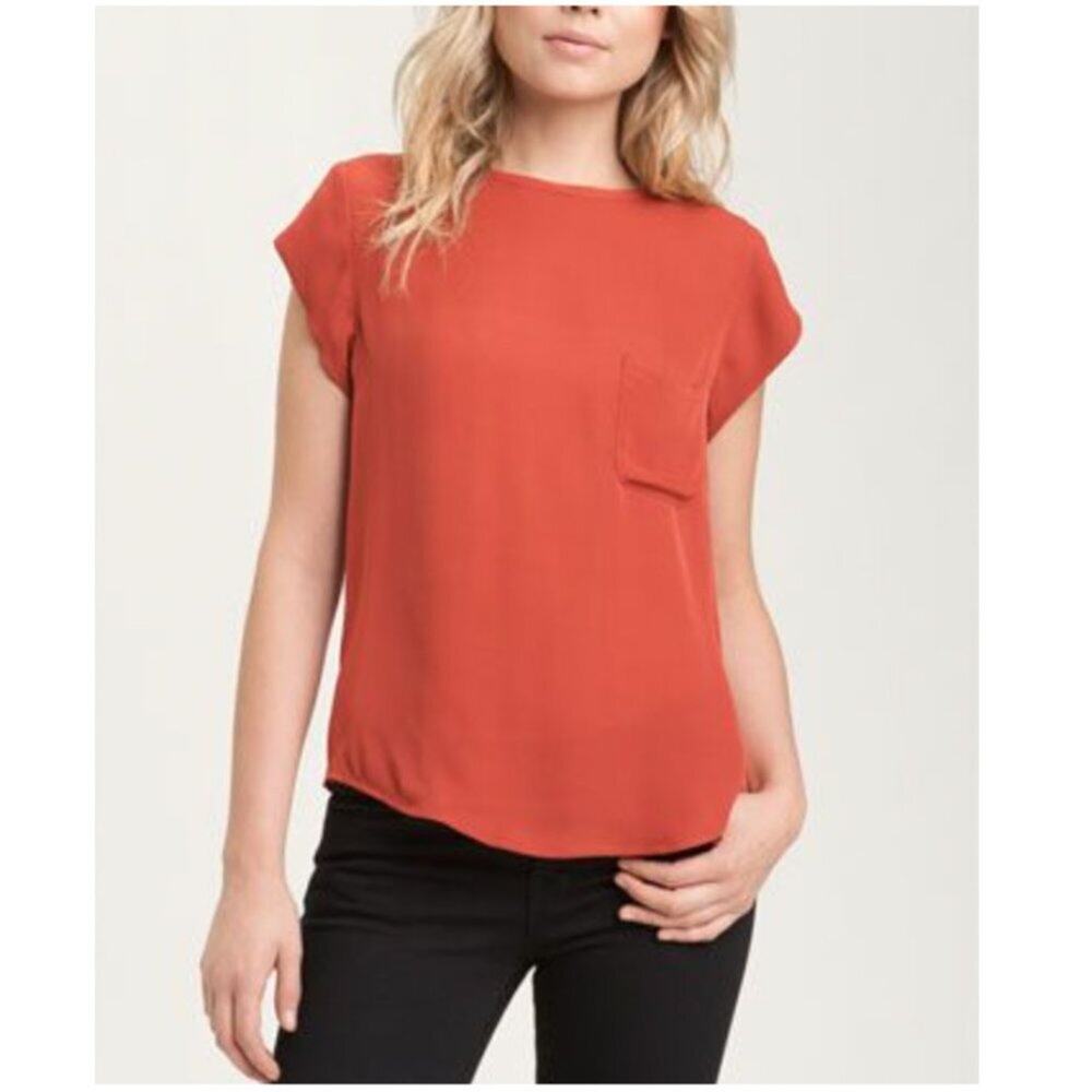 Joie Rancher Orange Silk Cap Sleeve Pocket Top